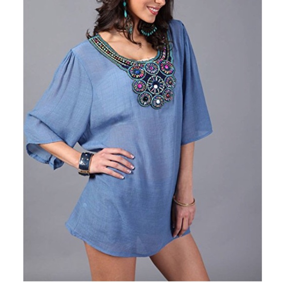Embellished Bohemian Jewels Tunic Beach Cover Up - Picture 2 of 4